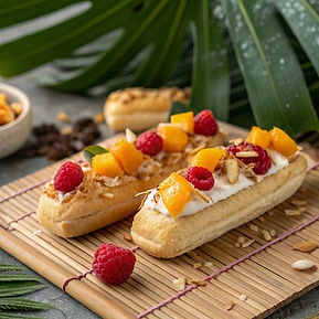 Coconut, Mango and Raspberry Eclairs