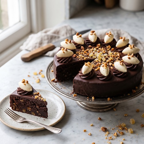 Ginger, Almond and Dark Chocolate Torte