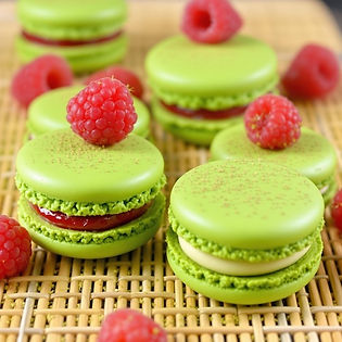 Matcha Buttercream Macaron with Raspberry Jam