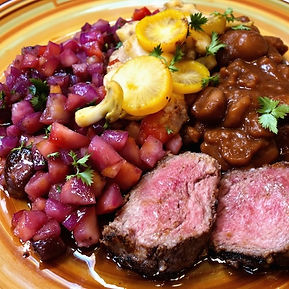 Lamb with Plum Salsa and Hazelnut Pipian