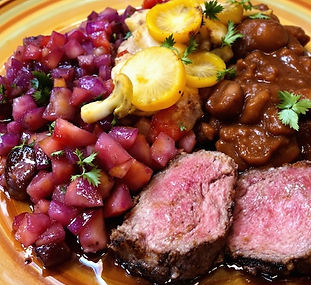 Lamb with Plum Salsa and Hazelnut Pipian