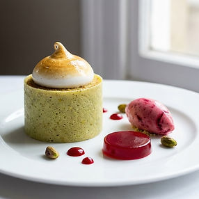 Pistachio and Olive Oil Cake with Raspberry Ripple Ice Cream