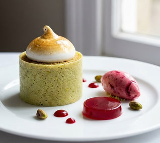 Pistachio and Olive Oil Cake with Raspberry Ripple Ice Cream