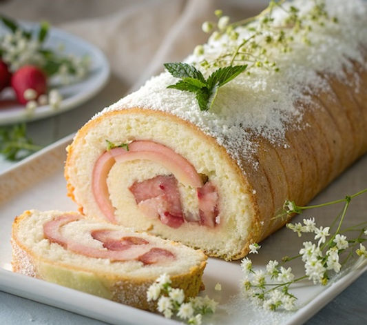 Rhubarb Custard Swiss Roll