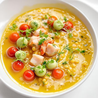 Summer Corn Gazpacho with Smoky Tomatoes & Lobster