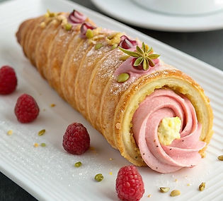 Raspberry Pistachio Cream Horn with White Chocolate