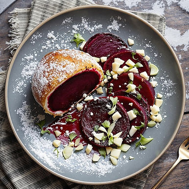 Salted, Pickled Beets with Goats Cheese and Fennel