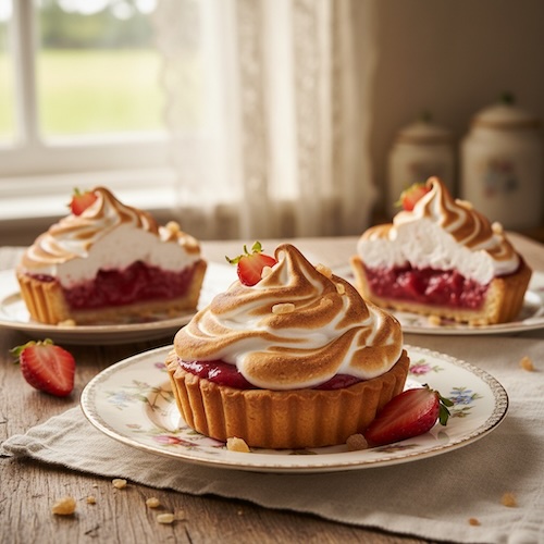Easy Rhubarb & Strawberry Meringue Pies