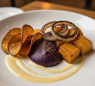 Sweet Potato with Charred Onions and Cheese Sauce