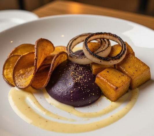 Sweet Potato with Charred Onions and Cheese Sauce