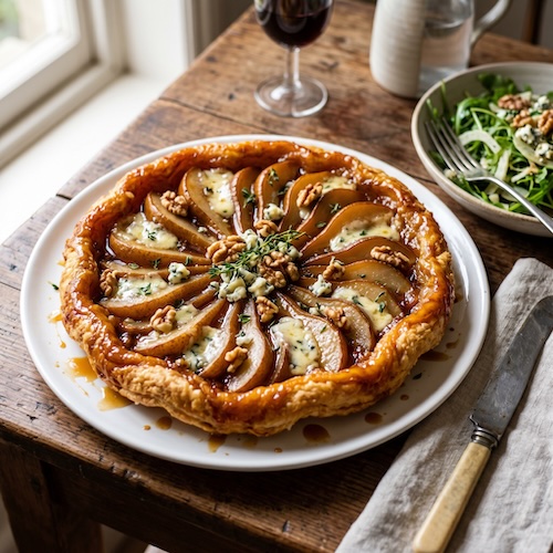 Savoury Pear and Roquefort Tarte Tatin