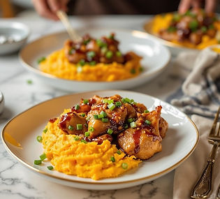 Pho butter cooked chicken with coconut carrot mashed potatoes