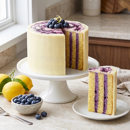 Lemon and Blueberry Vertical Layer Cake