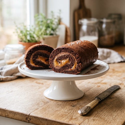 Easy Chocolate Caramel Swiss Roll