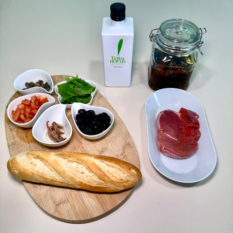 🥖 Bocadillo mediterráneo de solomillo con tomates macerados y tapenade de aceitunas