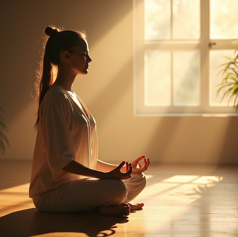 woman practicing 4-7-8 breathing technique to reduce stress and calm the nervous system during uncertain times