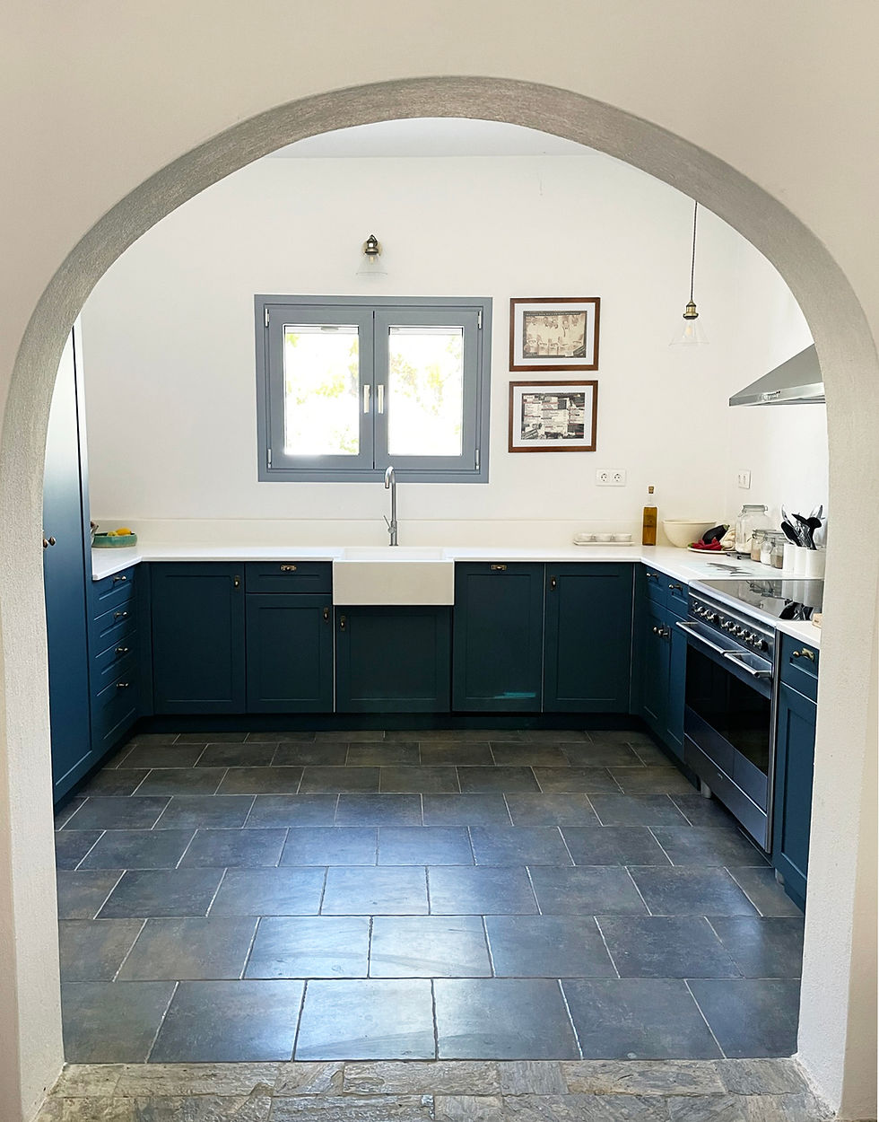 Simple modern Greek villa kitchen renovation
