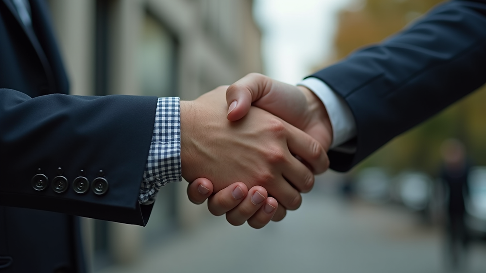Close-up view of two hands shaking in agreement