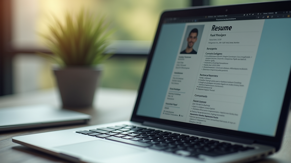 Close-up view of a well-organized online resume on a laptop screen