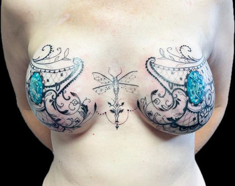 lace bra mastectomy tattoo ornamental jeweled bra; sparkle bra, lace tattoo
