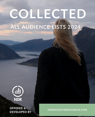 Woman overlooking water, with the text: "Collected, All Audience lists 2024, Nordicdataresources.com"