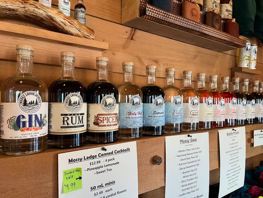A lineup of alcohols, including rum and gin.