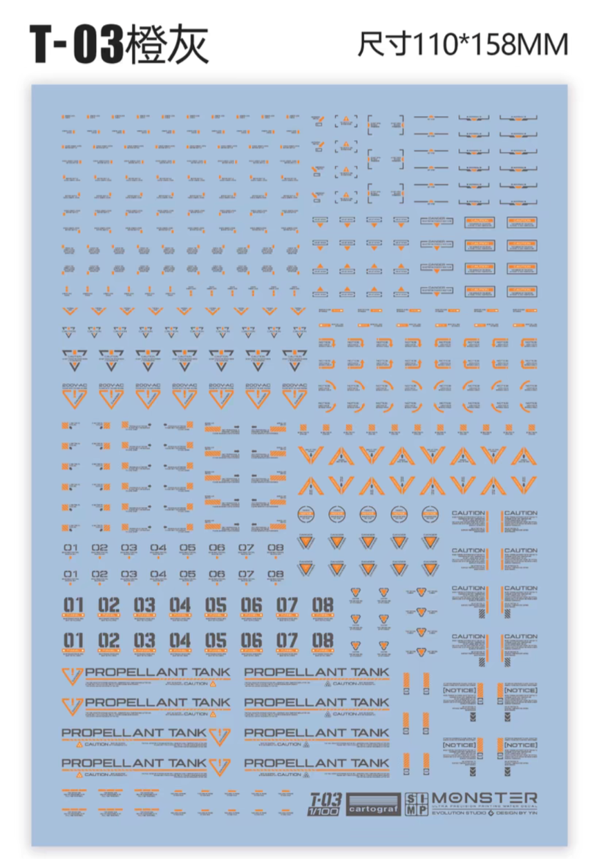 Thumbnail: EVO Monster 1/100 HD Generic Warning T01-T03 Waterslide Decals