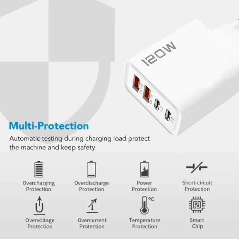 Miniatura: Fast Charging USB Type C Charger 120W 4 Port PD Quick Charge 3.0 For iPhone Sams