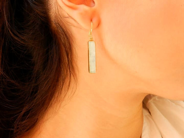 Thumbnail: Stunning Raw Aquamarine Earrings 925 Silver Gold plated