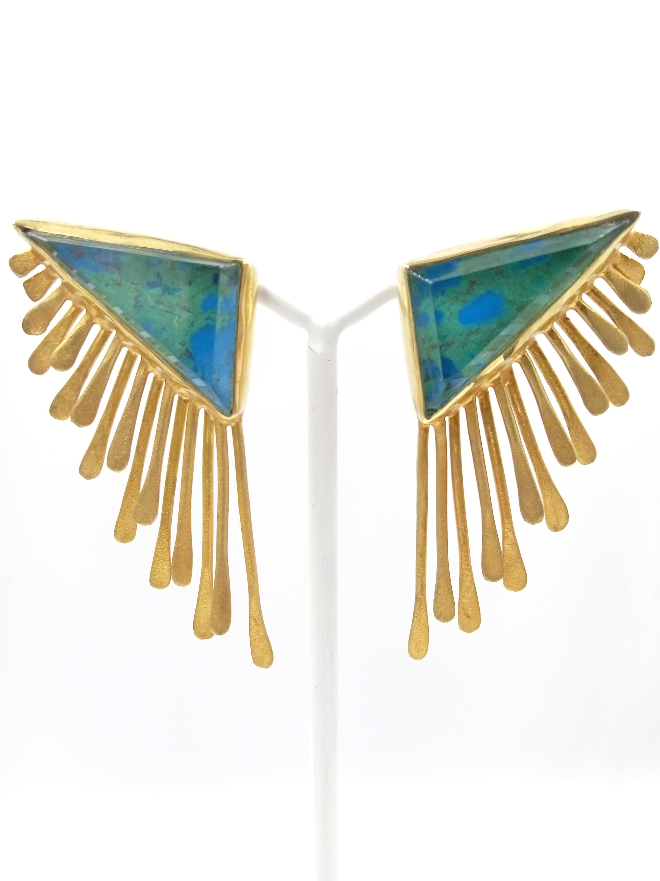 Stunning earrings by Tonia Makri inspired by Minoan and Aztec murals