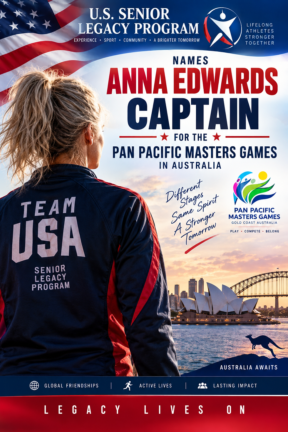 U.S. Senior Legacy Program Names Anna Edwards Captain for Pan Pacific Masters Games in Australia