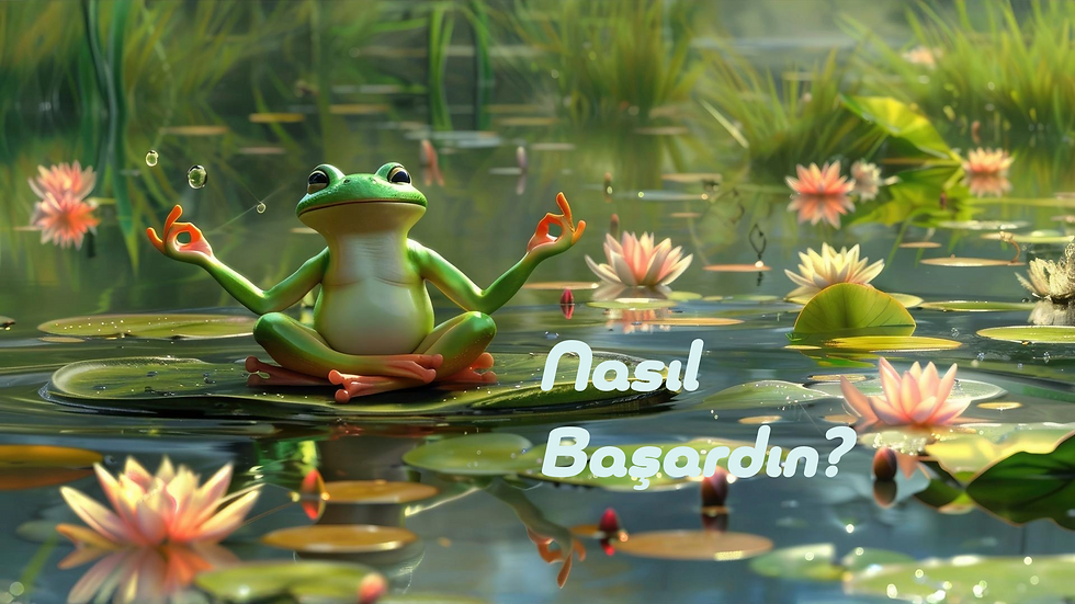 Nilüfer çiçekleri arasında yoga yapan kurbağa