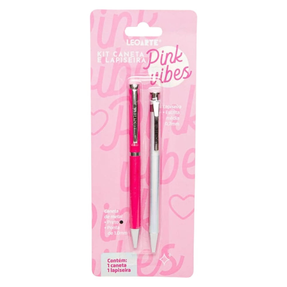Kit Caneta + Lapiseira Pink Vibes da Leo Arte