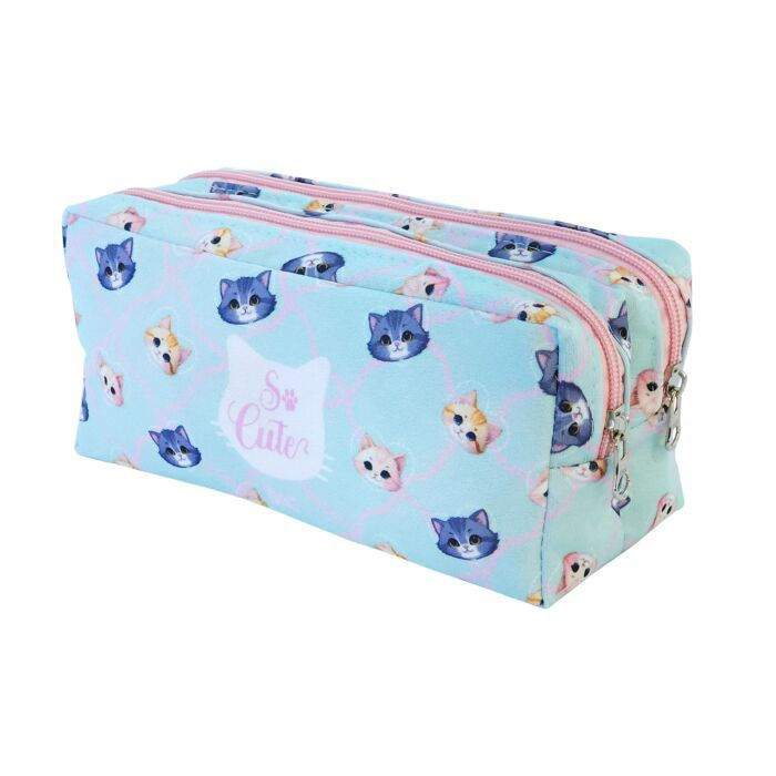 Estojo Escolar Gatinhos So Cute Duplo com 2 Compartimentos Organizador Grande