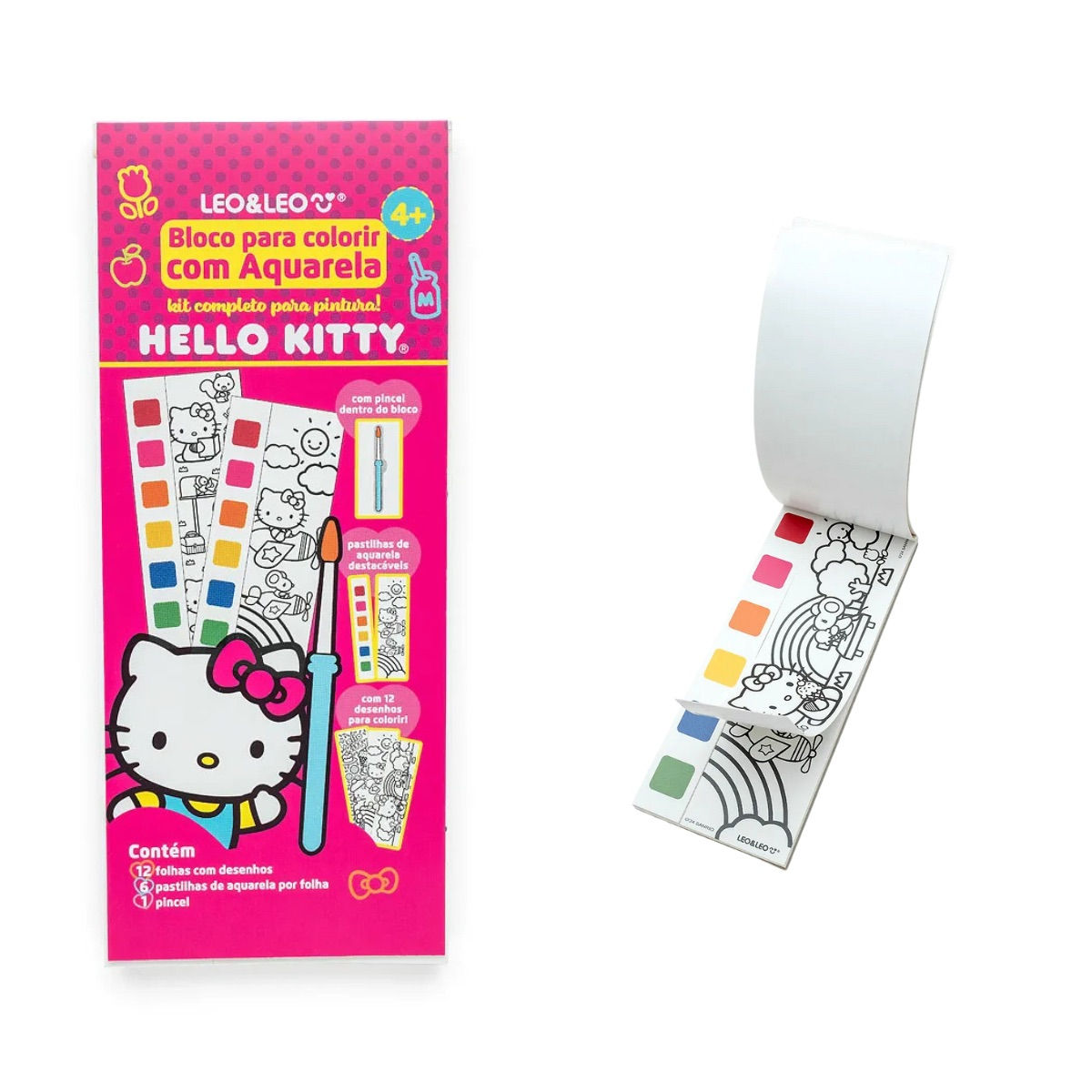 Bloco Para Colorir com Aquarela Hello Kitty Leo&Leo | 12 Desenhos + 6 Cores