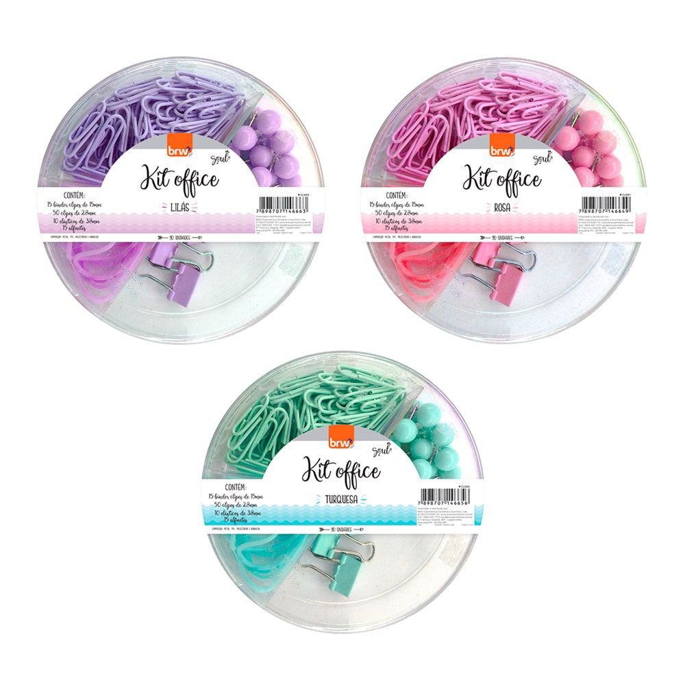 Kit Office BRW Soul | Clips, Prendedores e Alfinetes Coloridos