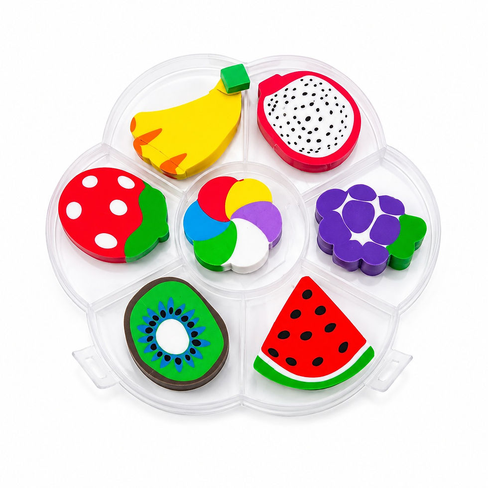 Kit Borrachas Divertidas Frutas com Estojo Organizador 7 Unidades