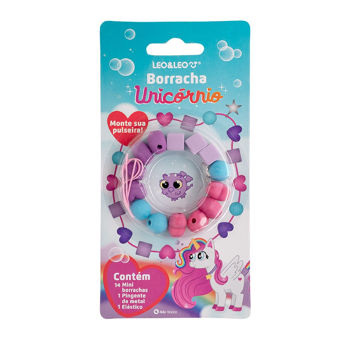 Borracha Unicórnio Leo & Leo - Kit com Mini Borrachas + Pingente + Pulseira