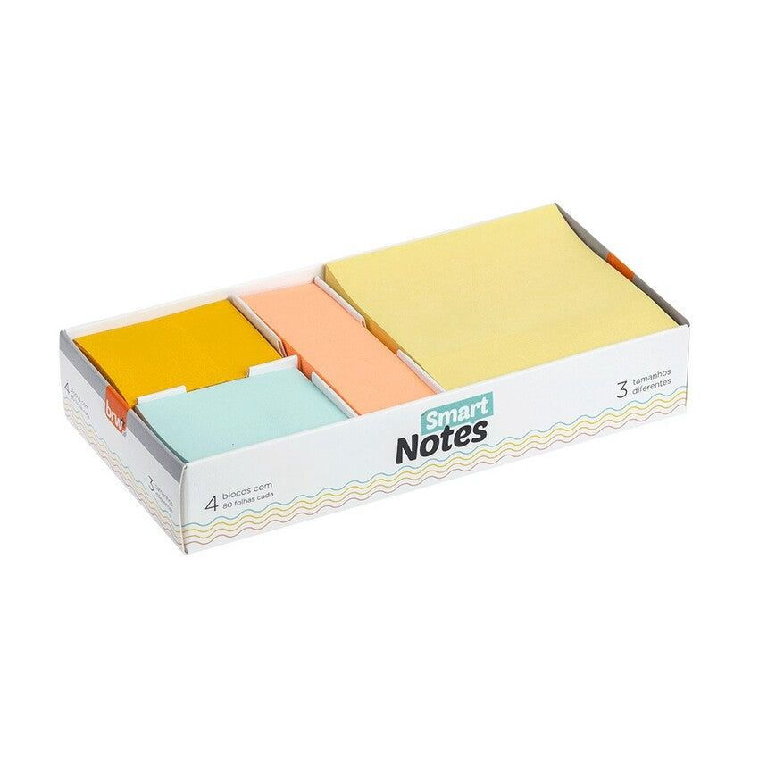 Bloco Adesivo Smart Notes BRW | Post-it Colorido | 4 Blocos