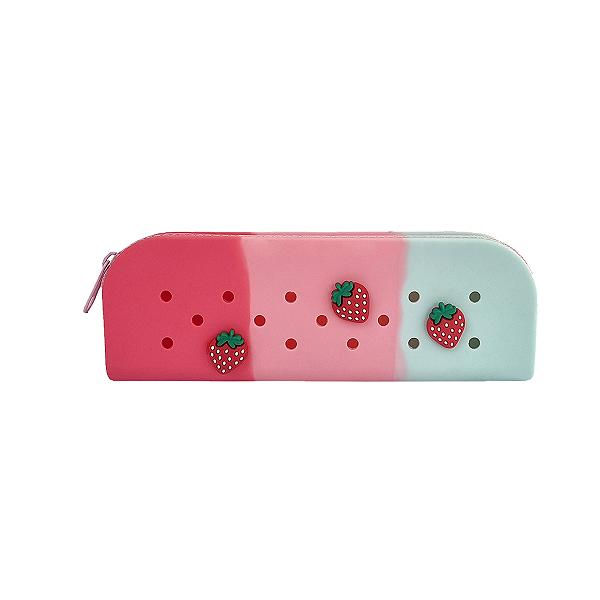 Estojo Silicone Morango DAC Rosa e Azul Grande Escolar Resistente