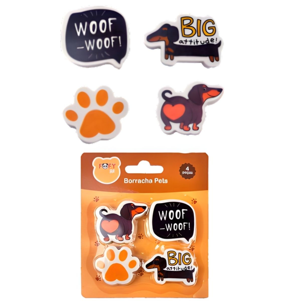 Borracha Pets Fofy - Kit com 4 Unidades