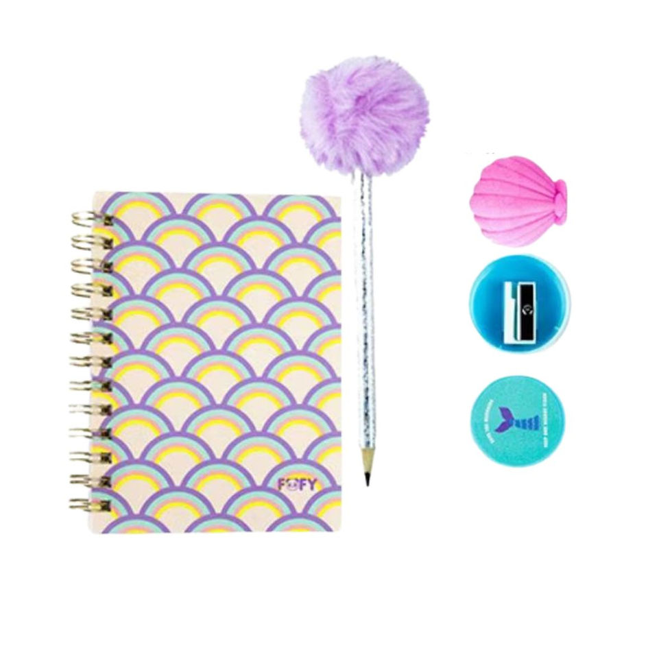 Kit de Anotações FOFY Sereia Encantada - Caderno + Lápis + Borracha + Apontador - imagem 2