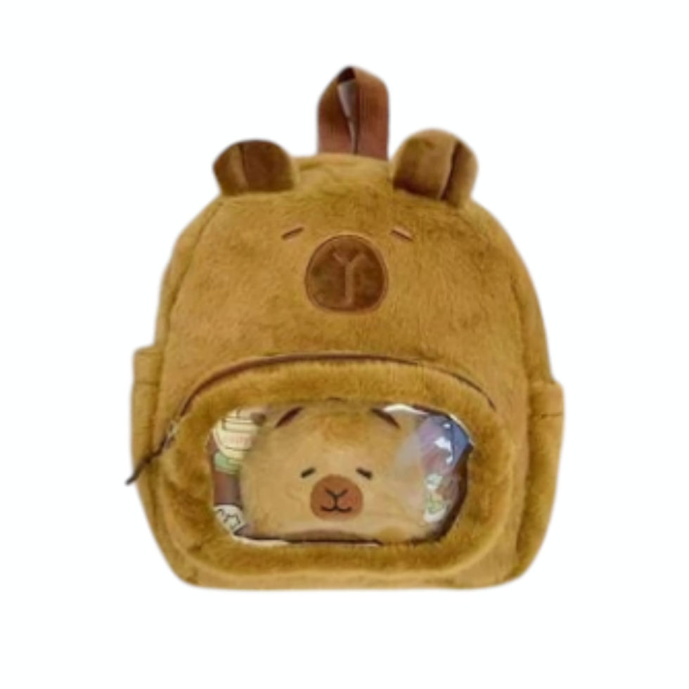 Mochila Capivara de Pelúcia Fofa com Visor Transparente
