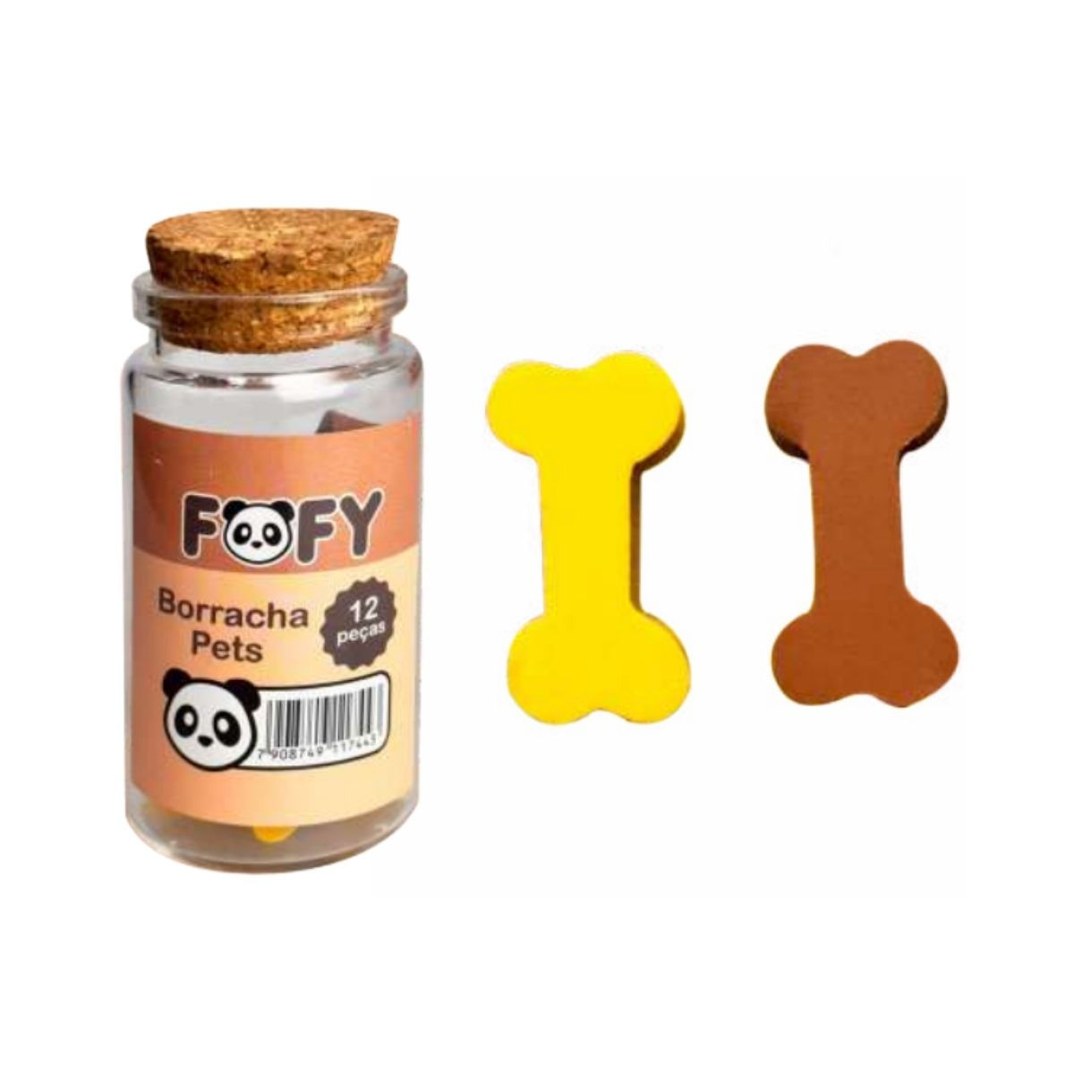Borracha Escolar Fofy Ossinho Pets - Kit com 12 Unidades - Pote de Vidro