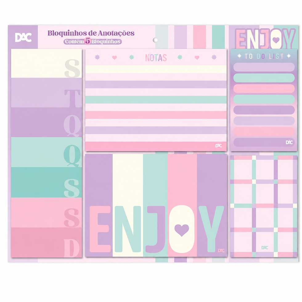 Bloco de Anotações DAC Enjoy | Kit com 5 Blocos Adesivos, Notas e To Do List