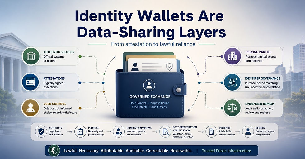 Identity wallet data-sharing layer connecting authentic sources, attestations, relying parties and remedy
