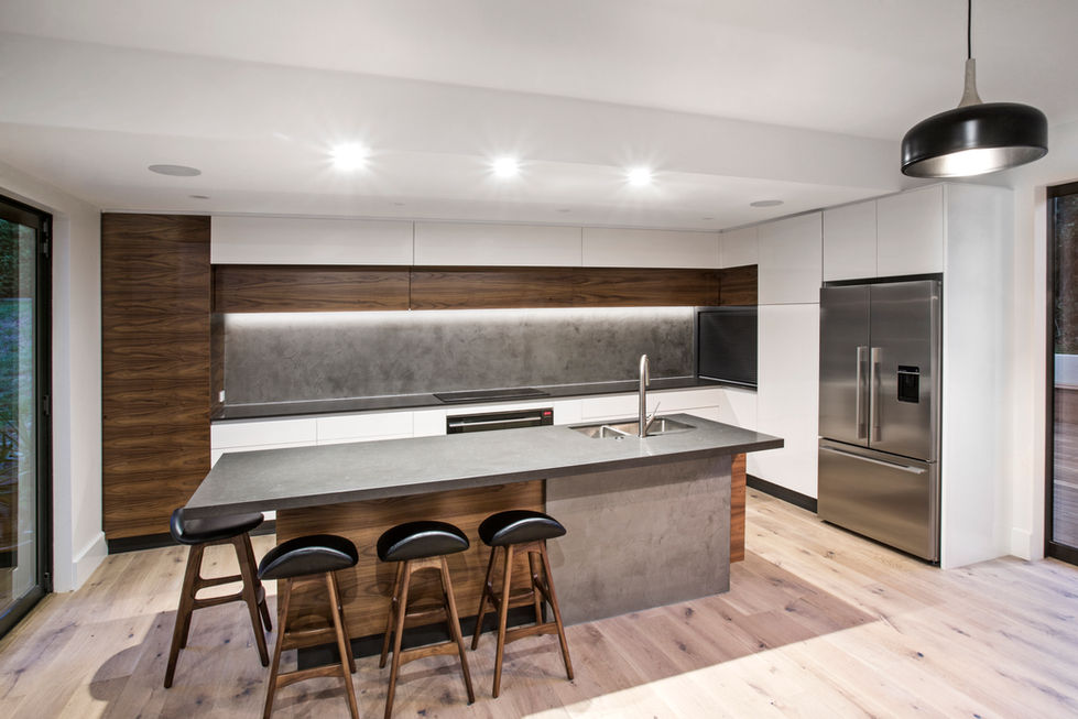 Walnut and Concrete designer kitchen designed by Vikki Whyte of Whyte House Design