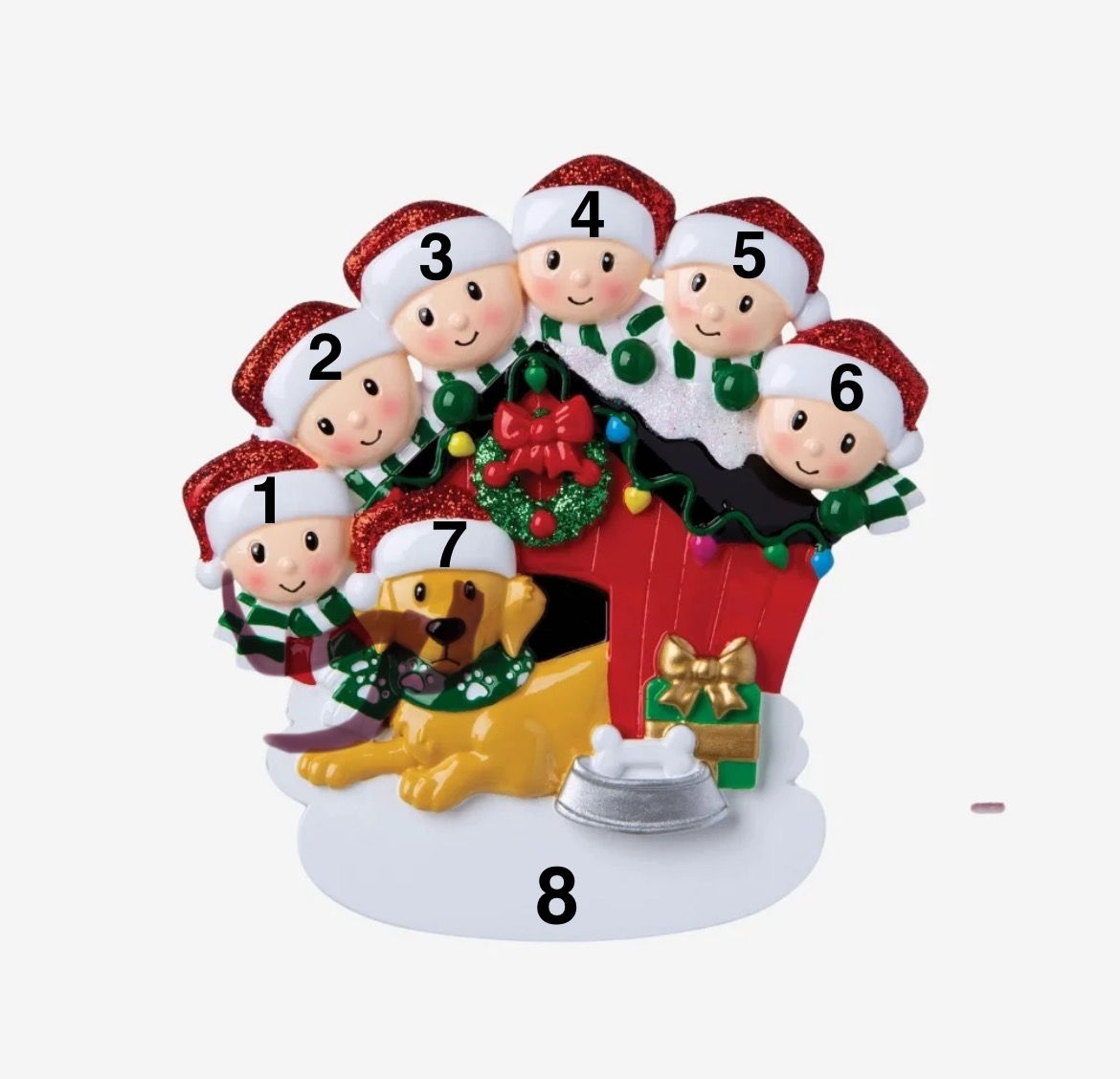 OR1909-6– Family of 6 with Dog Personalized Christmas Ornament
