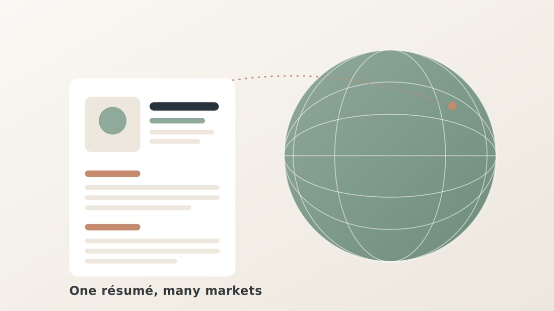 Illustration of a resume next to a globe, representing tailoring one resume for international job markets