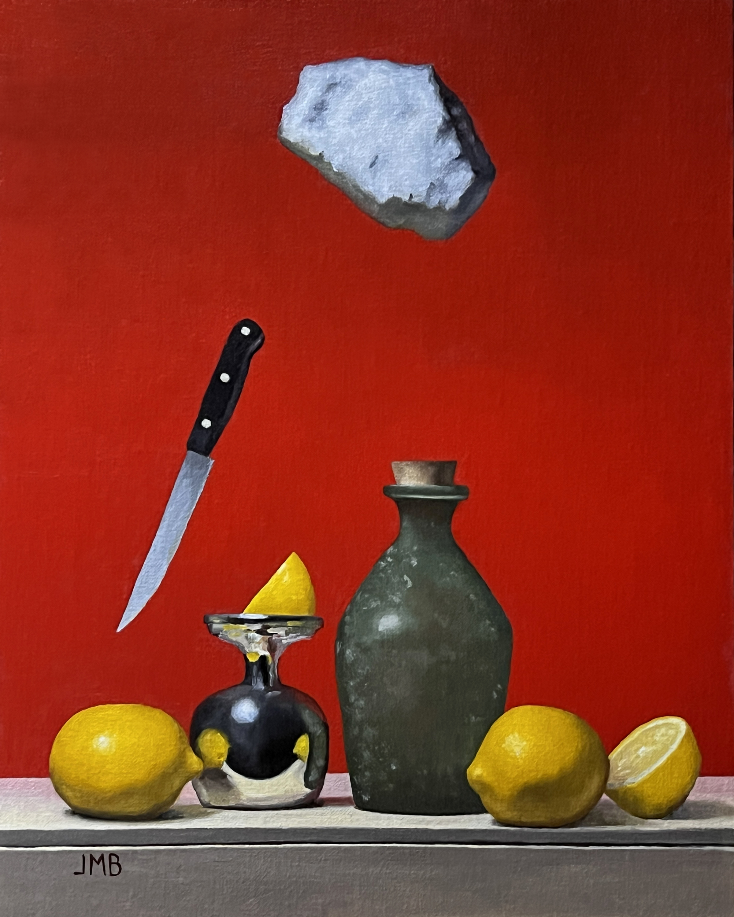 Red Gravity, still life, jessica bravo, jessica m bravo, oil painting, oil on panel